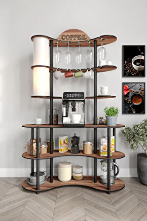 BREW-BLISS MUTLU KAHVE KÖŞESİ-ÇOK AMAÇLI MUTFAK RAFI MADRAN CEVİZ-LAMBADER AYDINLATMALI