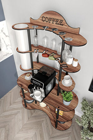 BREW-BLISS MUTLU KAHVE KÖŞESİ-ÇOK AMAÇLI MUTFAK RAFI MADRAN CEVİZ-LAMBADER AYDINLATMALI