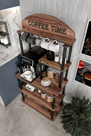 Coffee Tıme Çok Amaçlı Dolap Kahve Köşesi Madran Ceviz Tüm Kahve Makineleri