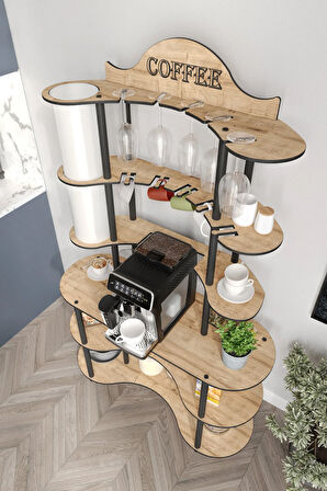 BREW-BLISS MUTLU KAHVE KÖŞESİ-ÇOK AMAÇLI MUTFAK RAFI SAFİR MEŞE-LAMBADER AYDINLATMALI