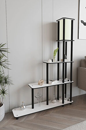 Escaleras Raflı Kitaplık Lambader Beyaz