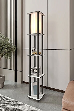 Dekoratif Estantes Kare Beyaz Raflı Lambader