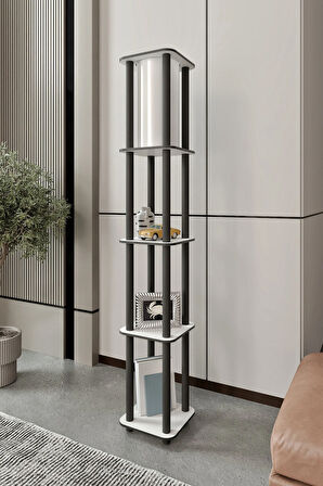 Dekoratif Estantes Kare Beyaz Raflı Lambader