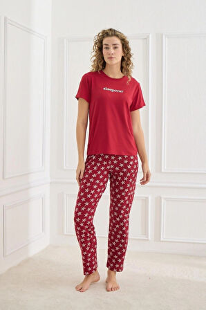 Kadın Pijama Takımı Kısa Kol Sıfır Yaka