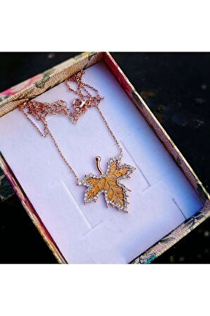 Modahilye 925 Ayar Gümüş Çınar Yaprağı Rose Gold Renk Kolye