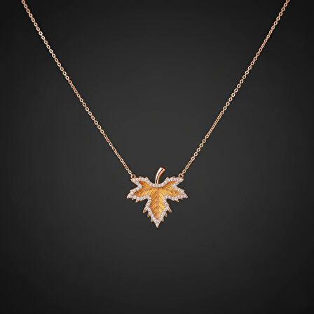 Modahilye 925 Ayar Gümüş Çınar Yaprağı Rose Gold Renk Kolye
