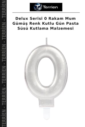 Delux Serisi 0 Rakam Mum Gümüş Renk Kutlu Gün Pasta Süsü Kutlama Malzemesi