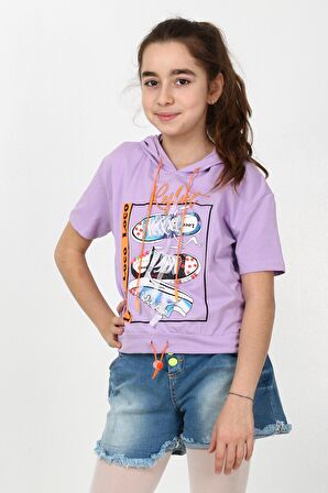 Kız Çocuk Kapşonlu File Tshirt 10-15 Yaş 13960