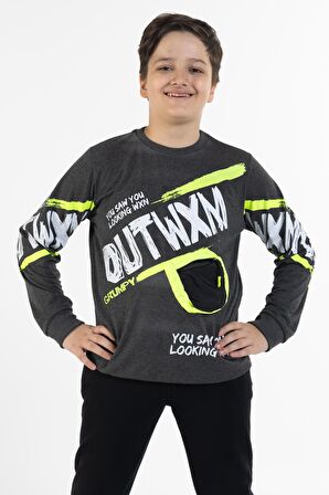 Erkek Çocuk Outwxm Baskılı Sweatshirt 9-14 Yaş 14019