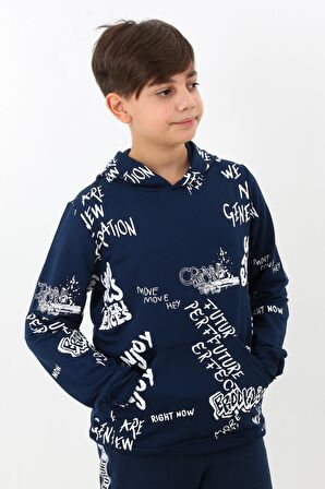 Erkek Çocuk Yazı Baskılı Kapşonlu Sweatshirt 4-14Yaş 14020