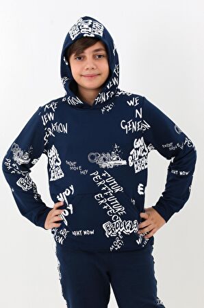 Erkek Çocuk Yazı Baskılı Kapşonlu Sweatshirt 4-14Yaş 14020