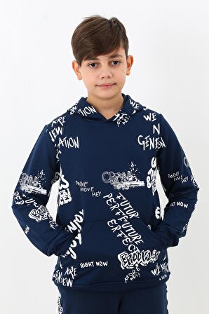 Erkek Çocuk Yazı Baskılı Kapşonlu Sweatshirt 4-14Yaş 14020