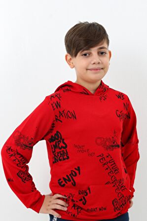 Erkek Çocuk Yazı Baskılı Kapşonlu Sweatshirt 4-14Yaş 14020