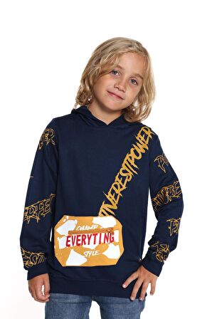 Erkek Çocuk Everyting Baskılı Kapşonlu Sweatshirt 14017