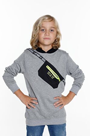 Erkek Çocuk Cepli Kapşonlu Sweatshirt 9-14 Yaş 14021