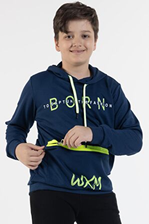 Erkek Çocuk Born Baskılı Kapşonlu Sweatshirt 9-12Yaş 14023