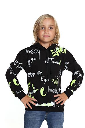 Erkek Çocuk 1988 Yazı Baskılı Kapşonlu Sweatshirt 14026