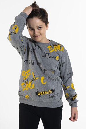 Erkek Çocuk Melanj Pano Baskılı Sweatshirt 9-14 Yaş 14035