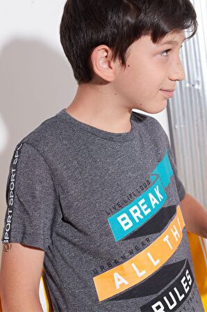 Erkek Çocuk Break Yazı Baskılı Tshirt 9-14 Yaş 14059