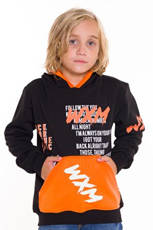 Erkek Çocuk WXM Yazı Baskılı Kapşonlu Sweatshirt 14132