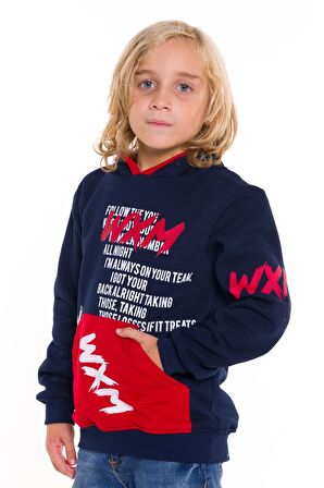 Erkek Çocuk WXM Yazı Baskılı Kapşonlu Sweatshirt 14132