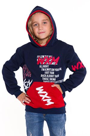 Erkek Çocuk WXM Yazı Baskılı Kapşonlu Sweatshirt 14132