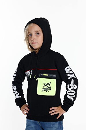 Erkek Çocuk Yours Yazı Baskılı Kapşonlu Sweatshirt 14183