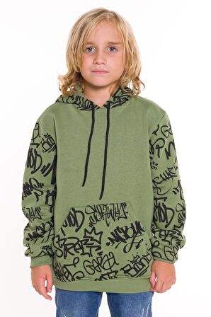 Erkek Çocuk Kolları Yazılı Polarlı Kapşonlu Sweatshirt 14617