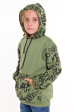 Erkek Çocuk Kolları Yazılı Polarlı Kapşonlu Sweatshirt 14617