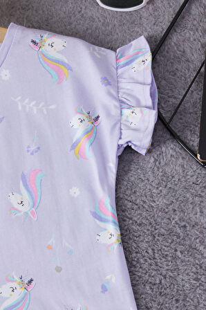 Unicorn Baskılı Bluzlu Kız Bebek Şortlu Takım 15375