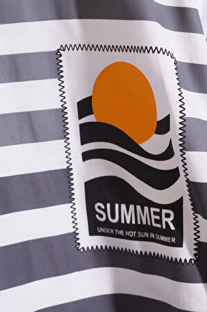 Siyah Çizgili Summer Baskılı Erkek Çocuk Şortlu Takım 18933