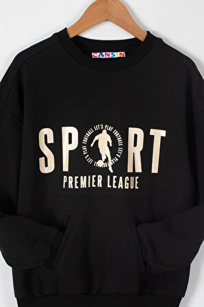 Siyah Sport Yazı Baskılı Bisiklet Yaka Erkek Çocuk Sweatshirt 19641