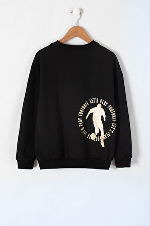 Siyah Sport Yazı Baskılı Bisiklet Yaka Erkek Çocuk Sweatshirt 19641