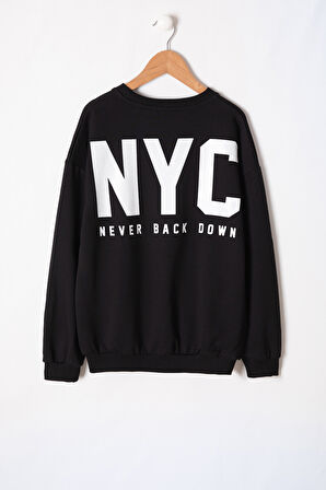 Siyah NYC Yazılı Bisiklet Yaka Erkek Çocuk Sweatshirt 19629