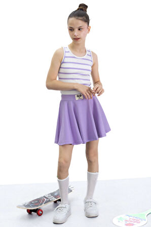 Lila Beli Lastikli Fitilli Kız Çocuk Tenis Eteği 21038