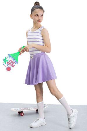 Lila Beli Lastikli Fitilli Kız Çocuk Tenis Eteği 21038