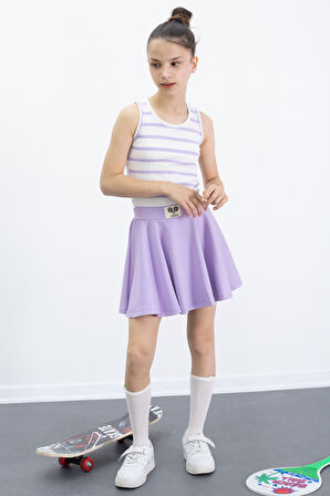 Lila Beli Lastikli Fitilli Kız Çocuk Tenis Eteği 21038