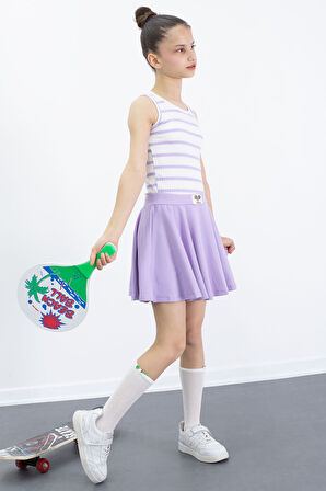 Lila Beli Lastikli Fitilli Kız Çocuk Tenis Eteği 21038