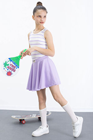 Lila Beli Lastikli Fitilli Kız Çocuk Tenis Eteği 21038