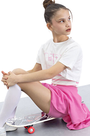 Pembe Beli Lastikli Fitilli Kız Çocuk Tenis Eteği 21039
