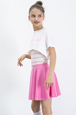 Pembe Beli Lastikli Fitilli Kız Çocuk Tenis Eteği 21039