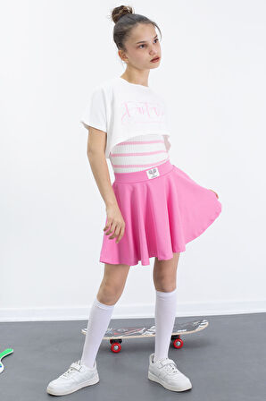 Pembe Beli Lastikli Fitilli Kız Çocuk Tenis Eteği 21039