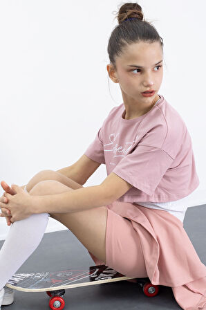 Gül Kurusu Beli Lastikli Fitilli Kız Çocuk Tenis Eteği 21042