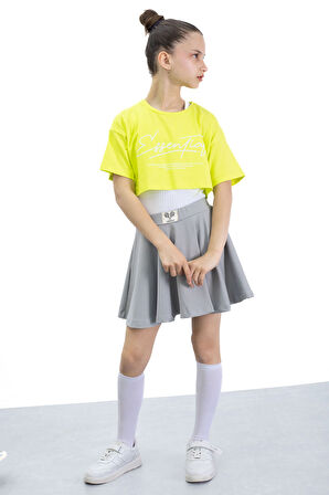 Gri Beli Lastikli Fitilli Kız Çocuk Tenis Eteği 21043