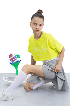 Gri Beli Lastikli Fitilli Kız Çocuk Tenis Eteği 21043