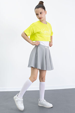Gri Beli Lastikli Fitilli Kız Çocuk Tenis Eteği 21043