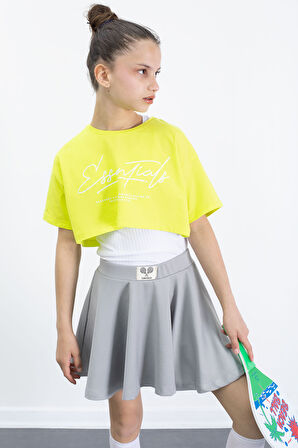 Gri Beli Lastikli Fitilli Kız Çocuk Tenis Eteği 21043