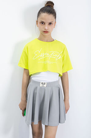 Gri Beli Lastikli Fitilli Kız Çocuk Tenis Eteği 21043