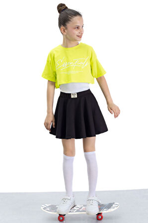 Siyah Beli Lastikli Fitilli Kız Çocuk Tenis Eteği 21044