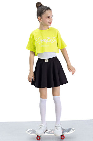 Siyah Beli Lastikli Fitilli Kız Çocuk Tenis Eteği 21044